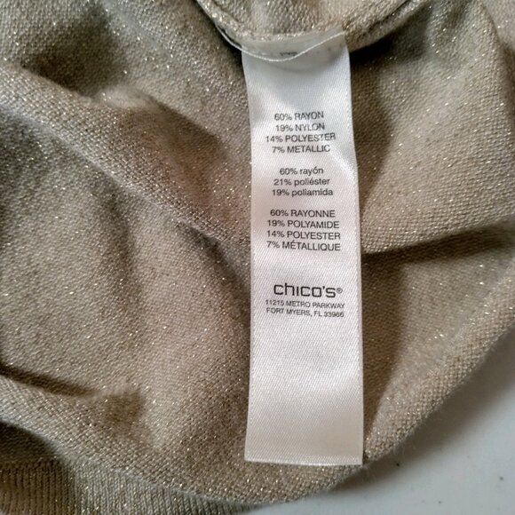 Chicos Size 2 Women Large Knit Top Shirt Sleeveless Silver Metallic Mock Neck - Picture 5 of 11